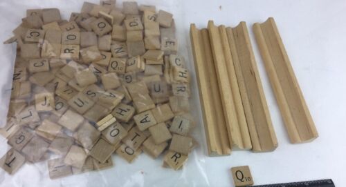 Primary image for 200 Wood Wooden Scrabble Letter Tiles Lot Plus 4 Racks