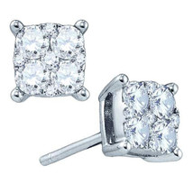 18k White Gold Round Diamond Square Cluster Screwback Earrings 1-1/2 Ctw - £3,144.94 GBP