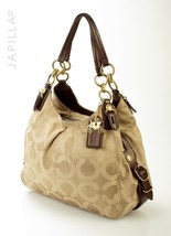 Coach Maggie Optic XL golden beige canvas shoulder bag Purse 15757 - £93.36 GBP