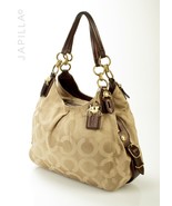 Coach Maggie Optic XL golden beige canvas shoulder bag Purse 15757 - $117.81