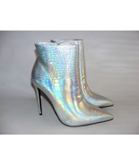 CEVARISAI Size 10 M Metallic Silver Stiletto 4&quot; Heels Bootie Boots Croc ... - £17.62 GBP