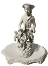 Dresden N Crown Shepherd Man Vintage bisque Figurine w Pedestal 10&quot; - $296.01