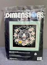 Vintage New Dimensions White Tiger In Lilies Needlepoint Kit #2369 Persian Wool - £27.14 GBP