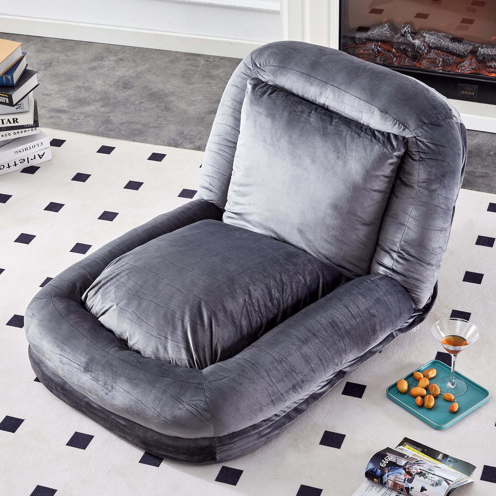 Gray Flannelette Folding Sofa Chair: Gaming, Relaxation, Adjustable Item image 2