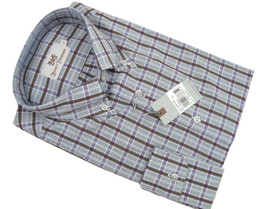 NEW $185 Hickey Freeman Button Front Shirt!  L   Purple Brown Black White Plaid - $69.99