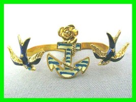 UNIQUE Betsey Johnson Enamel Double Knuckle Ring Navy Sparrow Anchor Maritime - £27.68 GBP