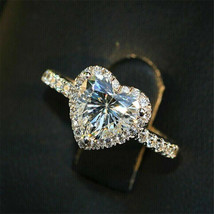 2.35Ct Heart Shape Simulated Diamond Halo Engagement Ring 14k White Gold Size 6 - £214.47 GBP