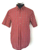 Van Heusen Shirt Men&#39;s Size Small 15-15.5 Cotton Maroon Plaid Button Front SS - £14.94 GBP