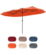 15.5 FT Extra-Large Patio Umbrella with LED Solar Lights and Crank Handl... - $242.08 CAD