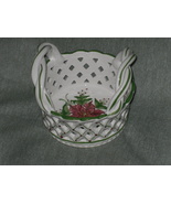 Woven Ceramic Basket with Handle Poinsettia Design Made in Portugal - £9.46 GBP