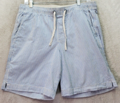 Gap Bermuda Shorts Mens Medium Blue Striped Cotton Stretch Flat Front Dr... - $18.46