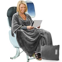 Travel Blanket Airplane Office Poncho 4 In 1 Premium Cozy Fleece Portabl... - $38.99