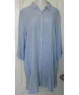Donna Karan Light Blue Striped Sleep shirt Size 1X long sleeves front bu... - £20.45 GBP