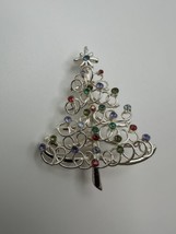Vintage Silver Rhinestone Christmas Tree Brooch Size: 6 x 5 cm - $29.70