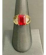 ESTATE 10K YELLOW GOLD SYNTHETIC RUBY RING WITH DIAMONDS - £232.85 GBP
