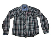 Hard Rock Mens Shirt Gray/Red Plaid Rockabilly Snap Front L/S Roll Up M - £12.45 GBP