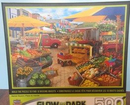 500 Pc Jigsaw Puzzle GLOW IN THE DARK -SEEK/FIND COUNTRY MARKET SQUARE  ... - $18.00