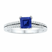 10kt White Gold Princess Lab-Created Blue Sapphire Solitaire Ring 1 Ctw - £239.90 GBP