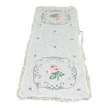 Vintage White Floral Victorian Embroidered Table Runner w/ Lace Edging 3... - £14.93 GBP