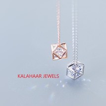 925 Sterling Silver Geometric Pendant with Cubic Zirconia Statement - £84.93 GBP