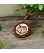OWL Head Wood Prism 3D Like Animal Necklace On Adjustable Wax Rope Neckl... - $13.00 CAD