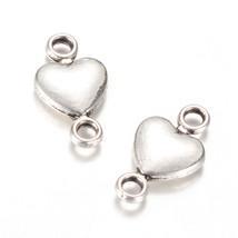 10 Heart Connector Charms Links Antiqued Silver Stamping Blanks 2 Hole 15mm - £3.49 GBP
