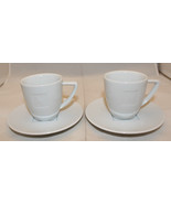 Nespresso Demitasse Espresso Mug Cups Saucers White Embossed Logo Set of 2 - £33.58 GBP