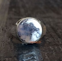 Round Dendritic Opal Ring 925 Silver Gemstone Men&#39;s Ring Birthday Gifts Jewelry - £58.00 GBP