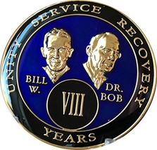 8 Year Founders Blue Tri-Plate AA Medallion Bill &amp; Bob Chip VIII - £14.94 GBP