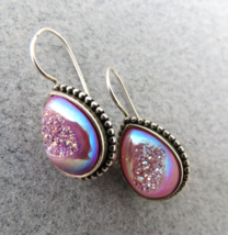 Sajen Pink Druzy Earrings Sterling Silver Drop Dangle AB Glow Glass Sparkly - $49.00