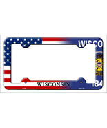 Wisconsin|American Flag Novelty Metal License Plate Frame LPF-488 - £15.14 GBP