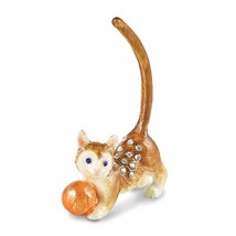 Bejeweled Crystals &amp; Enameled Cat with Ball of Yarn Ring Holder - $40.99