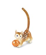 Bejeweled Crystals &amp; Enameled Cat with Ball of Yarn Ring Holder - £32.76 GBP