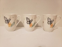 Lenox Butterfly Meadow Eastern Tailed Blue Porcelain Scalloped Mug Cup Lot Of 3 - £20.73 GBP
