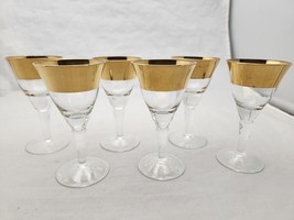 Mid Century Single 1&quot; Thick Gold Rim Set Of 6 Cordials 2 oz Vintage - £22.14 GBP