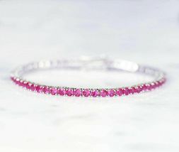  10.25Ct Round Cut Pink Sapphire 14K White Gold Over Exclusive Tennis Bracelet - £120.63 GBP