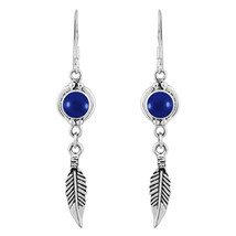 Boho-Chic Floating Feather Blue Lapis Sterling Silver Dangle Earrings - £15.79 GBP