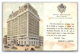 Hotel Belvedere Baltimore Maryland Md Privato Spedire Card Pmc Cartolina N21 - £4.55 GBP