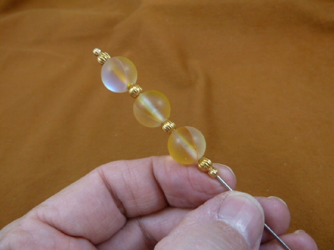 (U-394) 12 mm Peach Mermaid Moonstone 3 bead gold tone hatpin Pin hat pins - $10.39