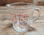 Vintage Fire King Anchor Hocking 8oz. Glass Measuring Cup Red Graphics #496 - £14.08 GBP