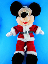 Walt Disney Mickey Mouse in Santa Claus suit 16&quot; Plush Vintage cotton tw... - $14.84