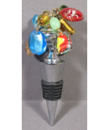 Art Glass Wine Stopper Motion Multicolor Abstract Beads 4.5&quot; Ultra Clean - $8.77