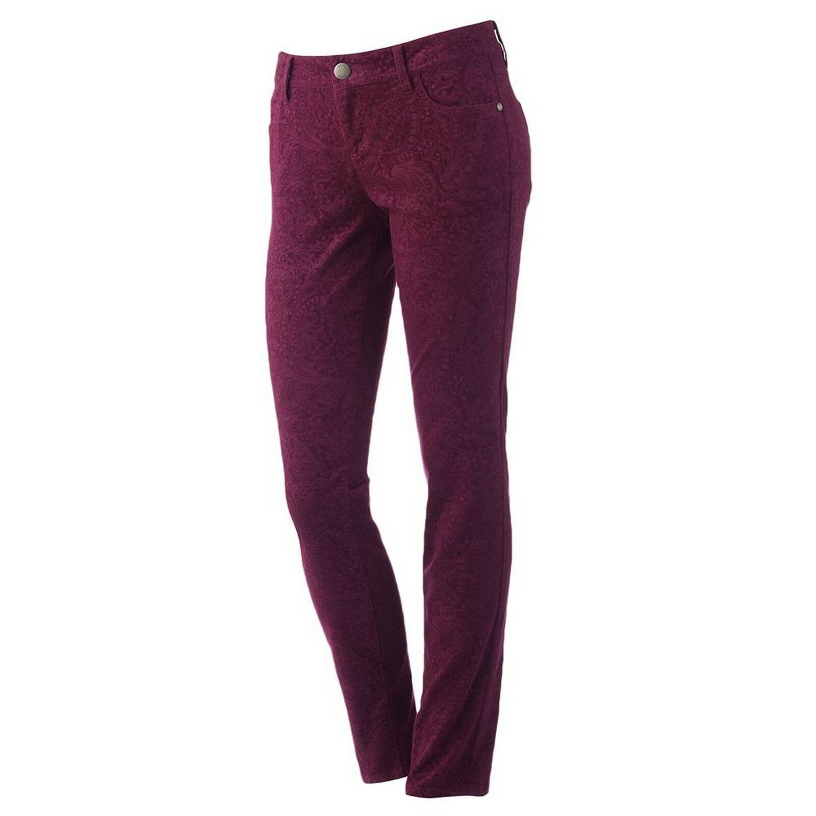 Primary image for Elle Paisley Super Skinny Ankle Corduroy Pants Rich Wine