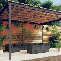  Garden Lounge Set Grey PE rattan, powder-coated steel, plastic - $22,156.21 MXN