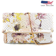Woman Flower Print Leather Evening Clutch Gold Chain Handbag Satchel Wallet Bag - £18.95 GBP