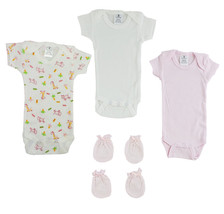 Girl 100% Cotton Preemie Onezies and Mittens - 5 Pcs Set Preemie - £14.08 GBP