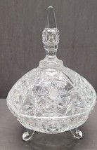 Vintage Lead Cut Glass Crystal 3 Footed Bowl Candy Dish With Lid Etched - £27.95 GBP