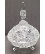 Vintage Lead Cut Glass Crystal 3 Footed Bowl Candy Dish With Lid Etched - £27.63 GBP