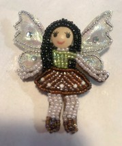 Hand Beaded Brooch Pin Dark Haired Fairy 2.5” - $26.20 CAD