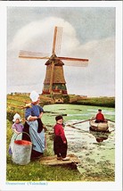 Vintage Dutch Postcard Overzetveer Volendam Ferry Rowboat Windmill Mothe... - $5.99